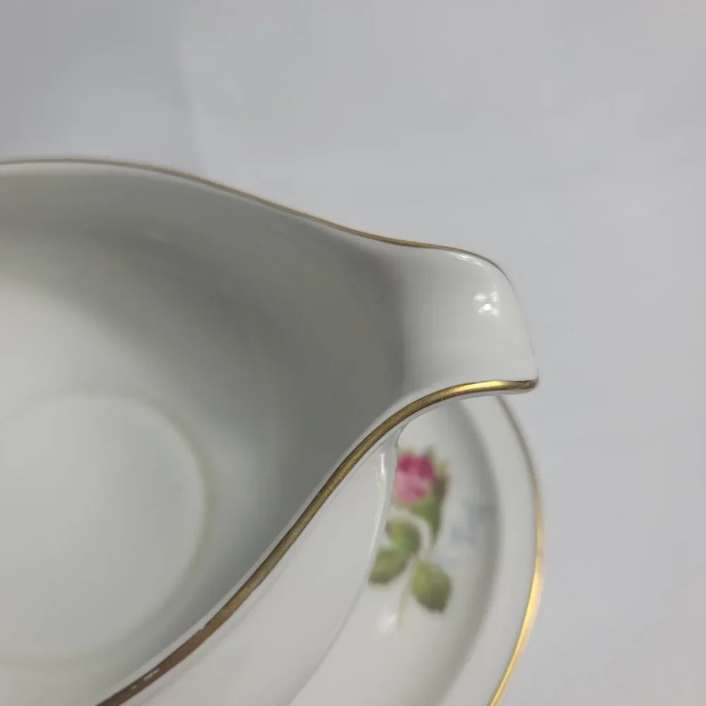 Rosenthal Petal Lane Gravy Boat White Pink Moss Rose Pattern Gold Trim
